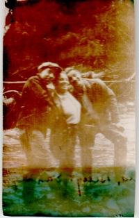 1937, three people at Montana Creek, Alaska